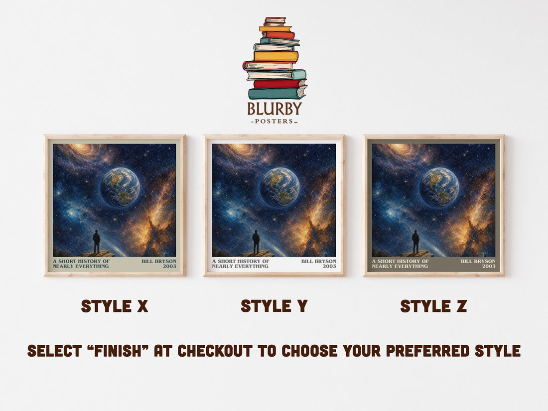 A short history of nearly everything literary print in frame leaning in hallway – non fiction wall art (mockup)