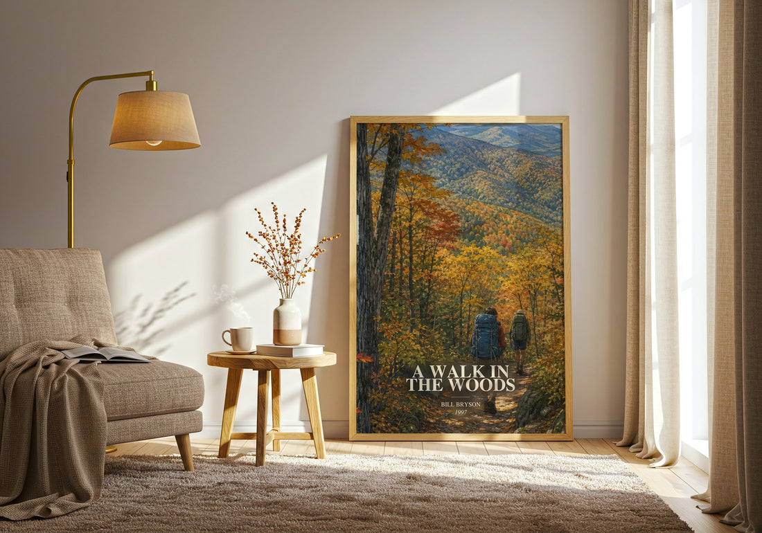 A Walk in the Woods watercolour print in frame leaning in hallway – memoir wall art