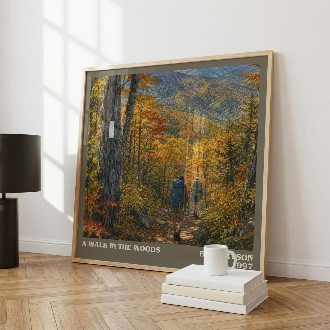 A Walk in the Woods literary print framed by window – literary home decor