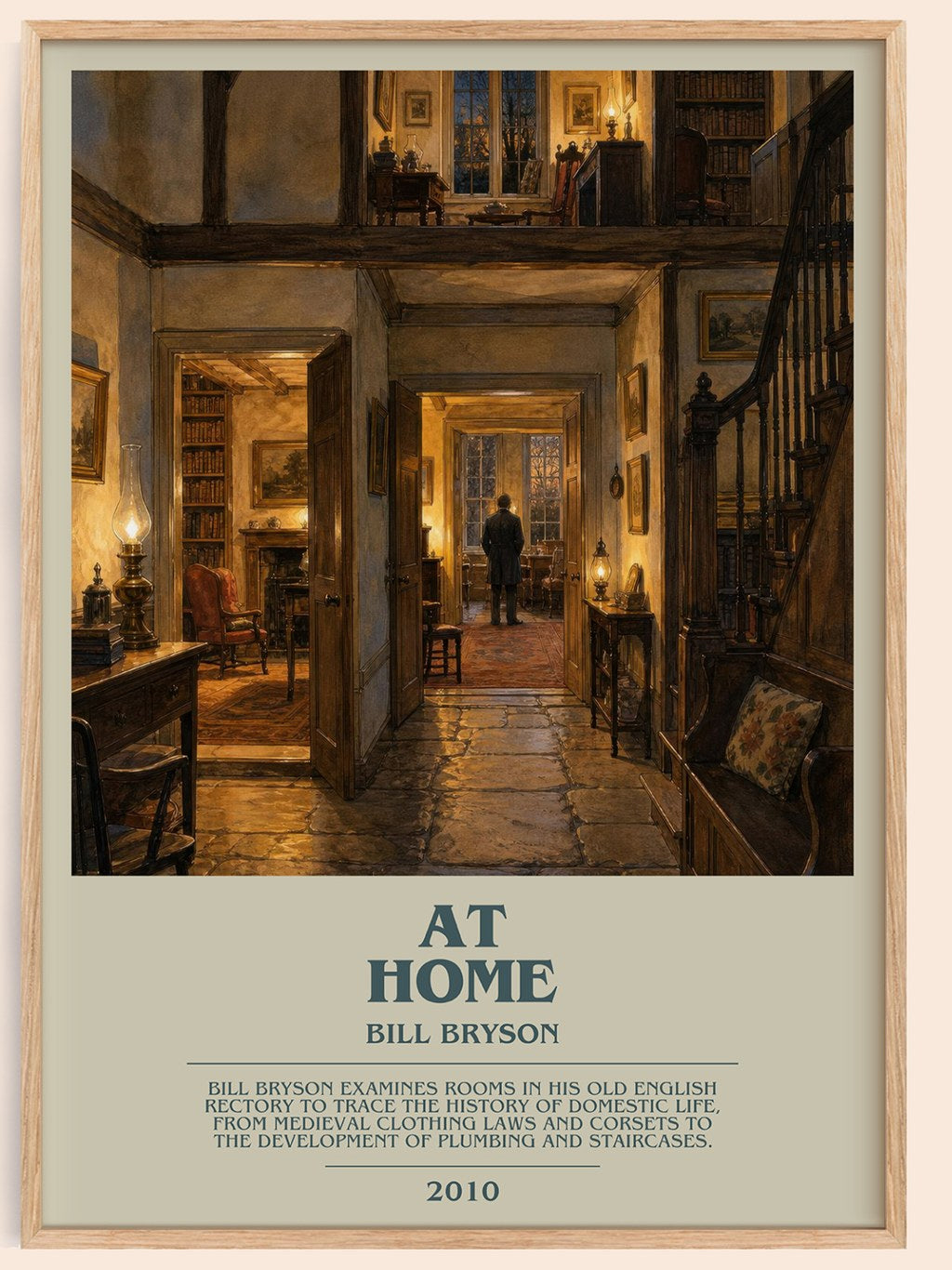 At Home bookish book poster by Bill Bryson – framed literary art print