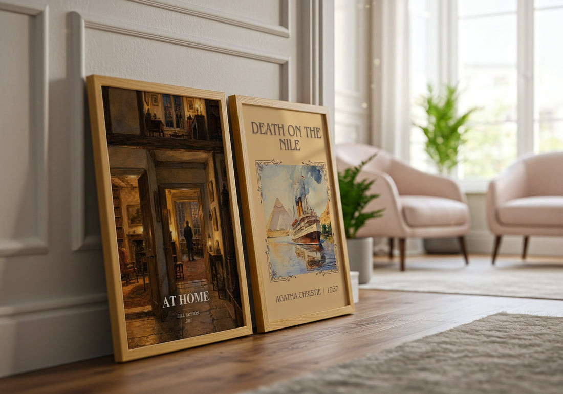 At Home watercolour print framed by window – literary home decor