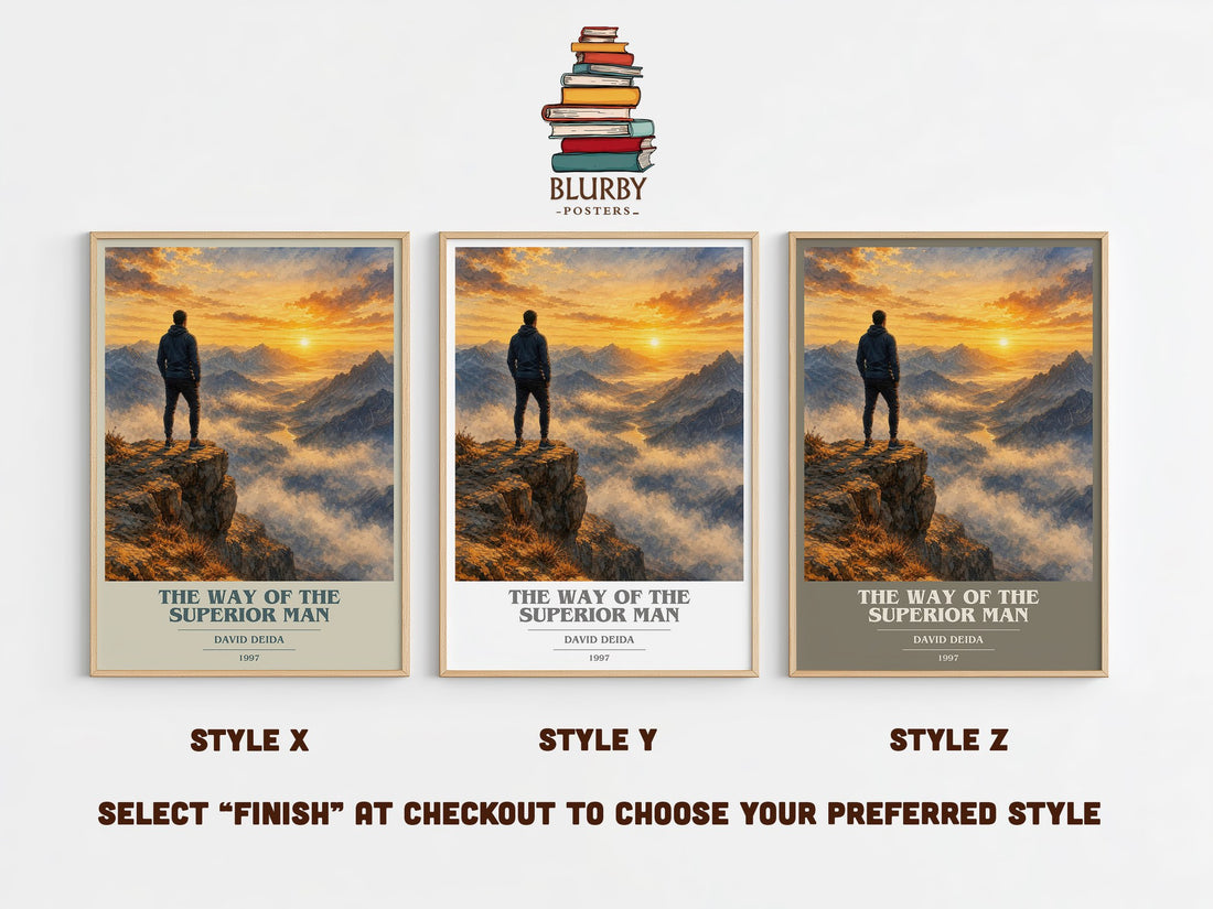 The way of the superior man book cover print in frame leaning in hallway – non fiction wall art (mockup)