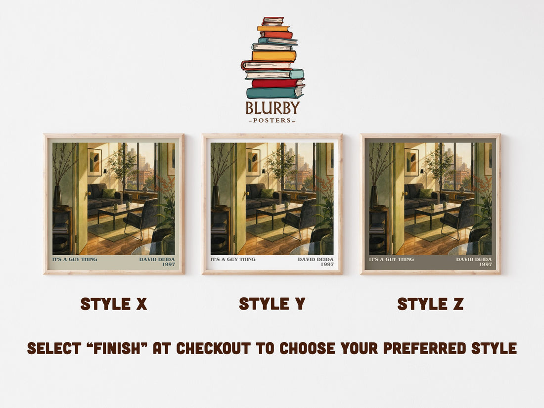 It's a guy thing literary print in frame leaning in hallway – non fiction wall art (mockup)
