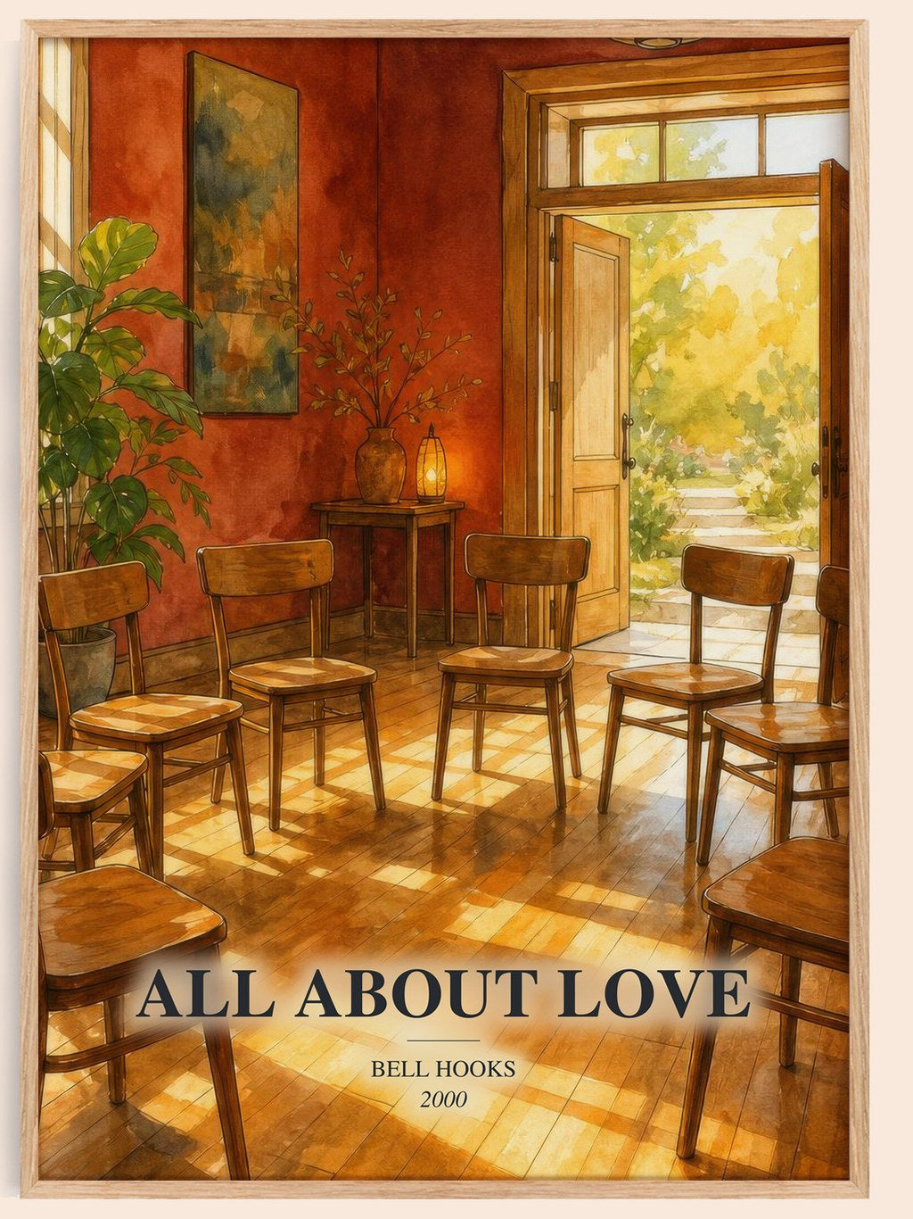 All About Love watercolour book poster by Bell Hooks – framed literary art print