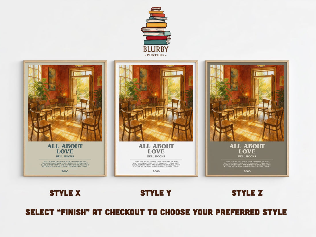 All About Love bookish print in frame leaning in hallway – non fiction wall art (mockup)