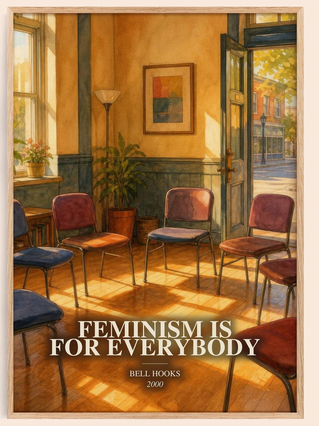 Feminism Is for Everybody watercolour book poster by Bell Hooks – framed literary art print