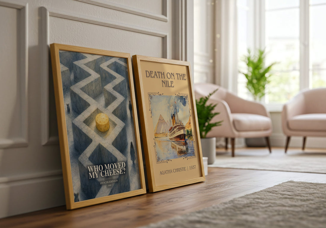 Who Moved My Cheese? watercolour print framed by window – literary home decor