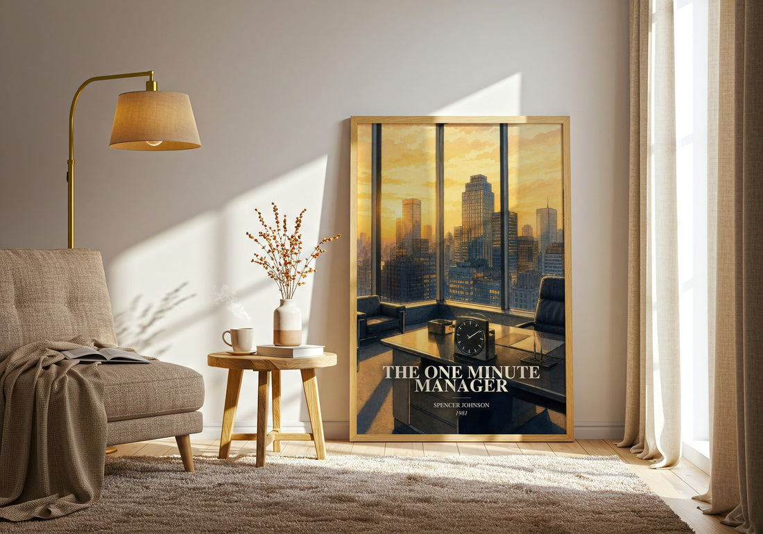 The one minute manager watercolour print in frame leaning in hallway – non fiction wall art