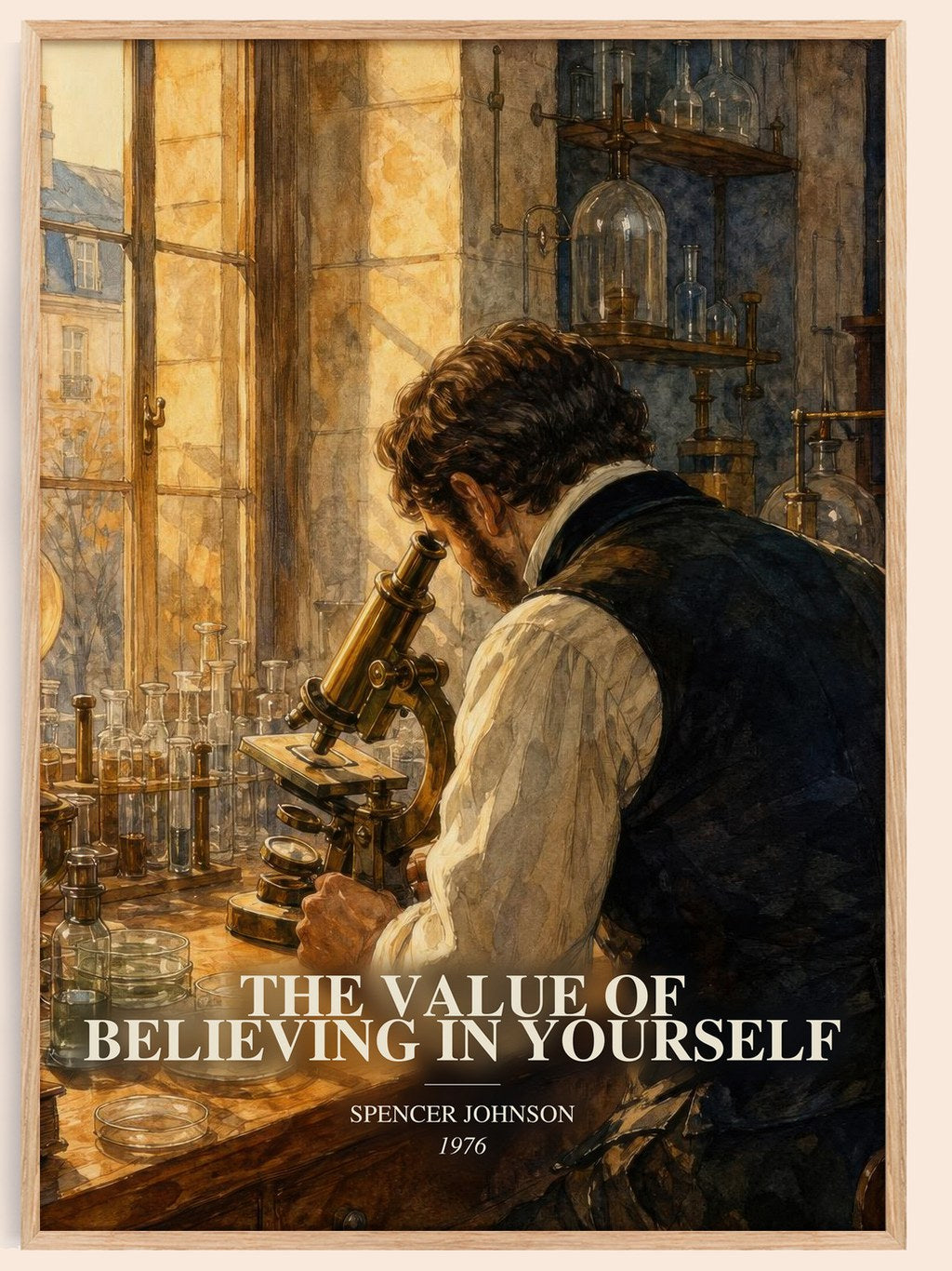 The Value of Believing in Yourself watercolour book poster by Spencer Johnson – framed literary art print