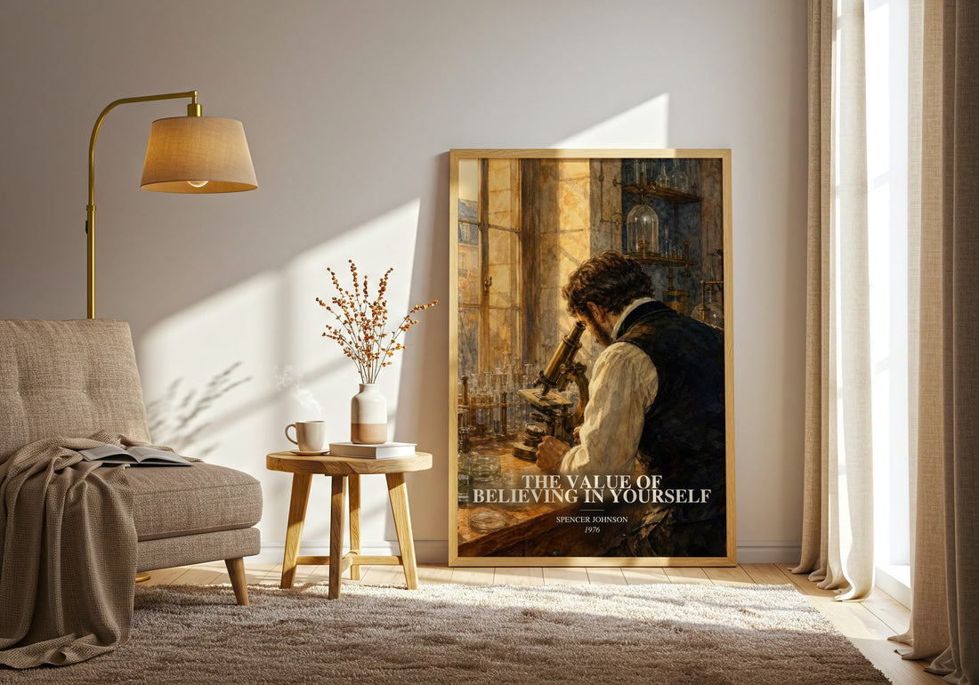 The Value of Believing in Yourself watercolour print in frame leaning in hallway – childrens wall art