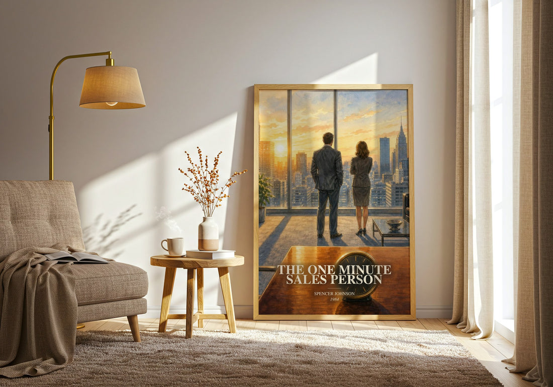 The one minute sales person watercolour print in frame leaning in hallway – non fiction wall art