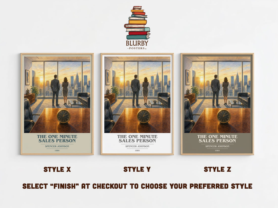The one minute sales person book cover print in frame leaning in hallway – non fiction wall art (mockup)