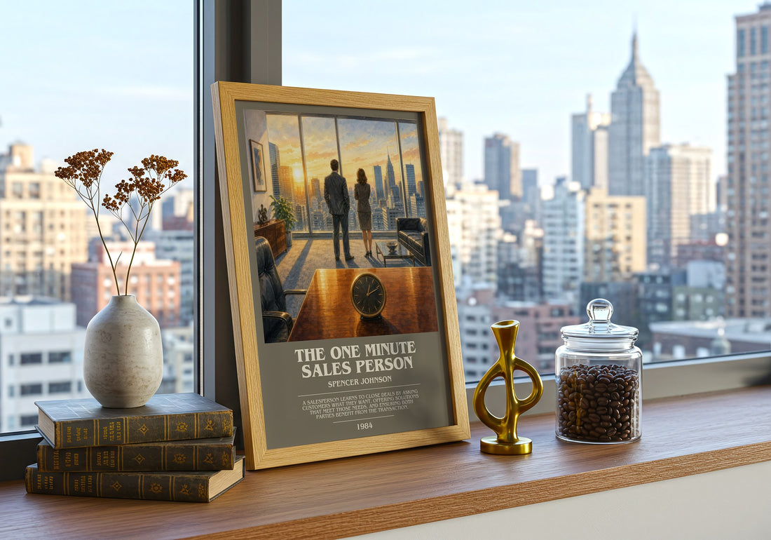 The one minute sales person bookish print framed by window – literary home decor