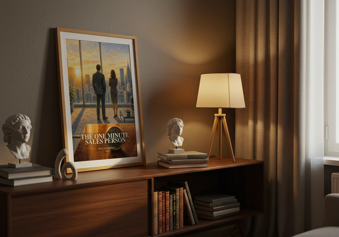 The one minute sales person watercolour print on bookshelf – Spencer Johnson fan gift