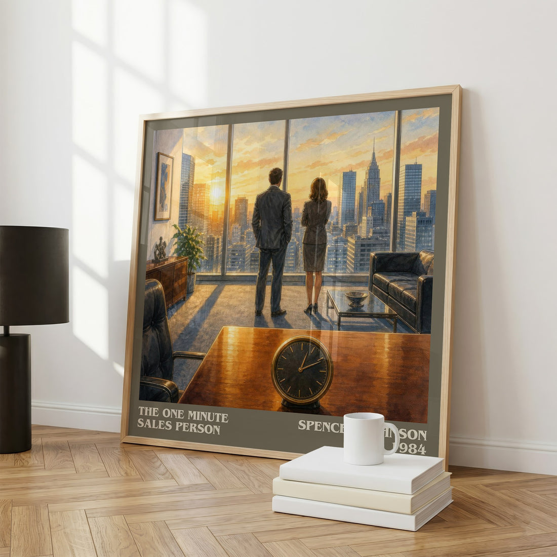The one minute sales person literary print framed by window – literary home decor