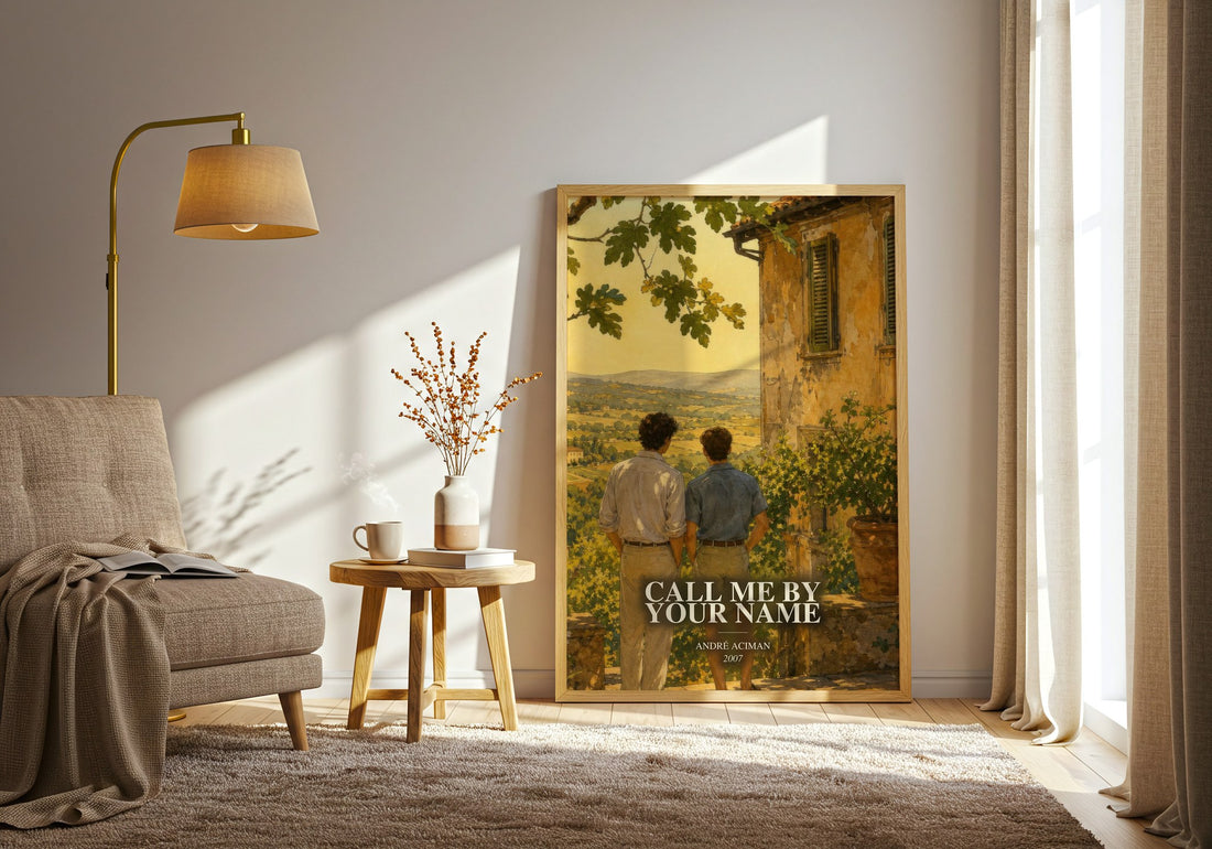 Call Me by Your Name watercolour print in frame leaning in hallway – literary fiction wall art