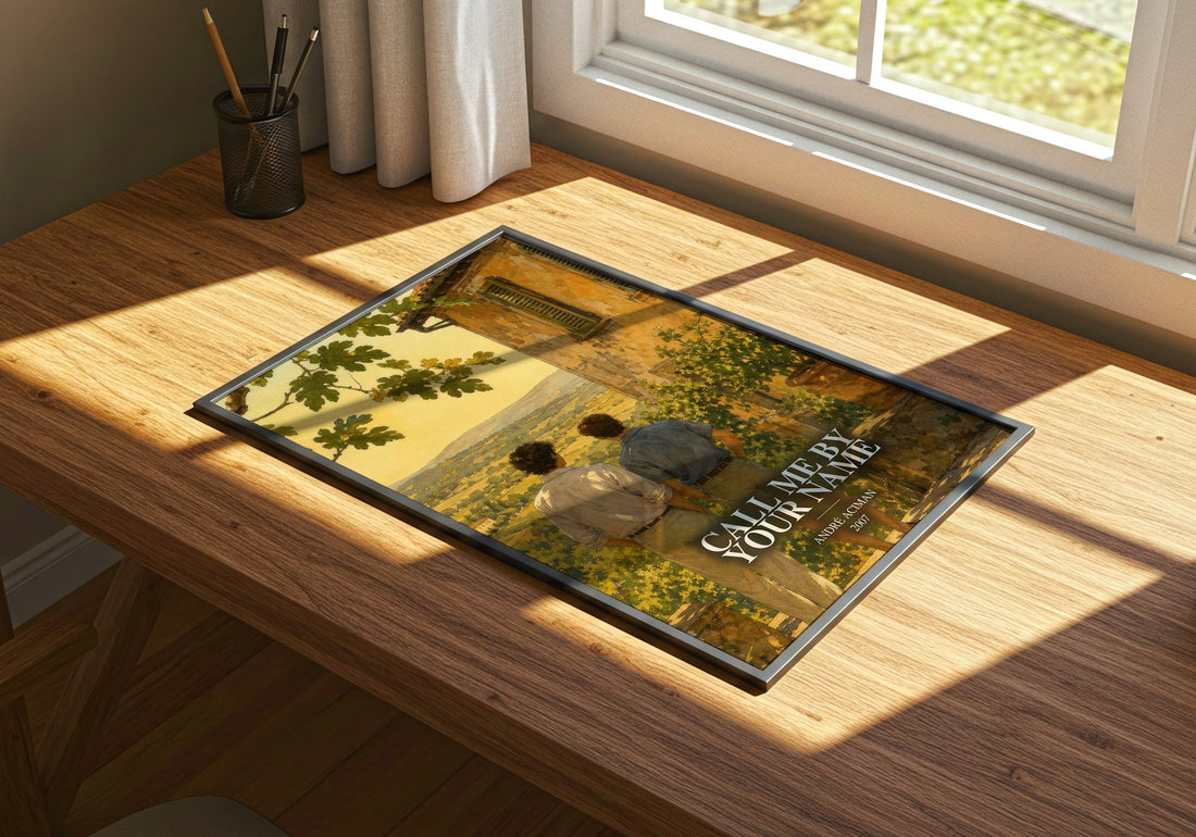 Call Me by Your Name watercolour book poster framed on wall – literary fiction wall art