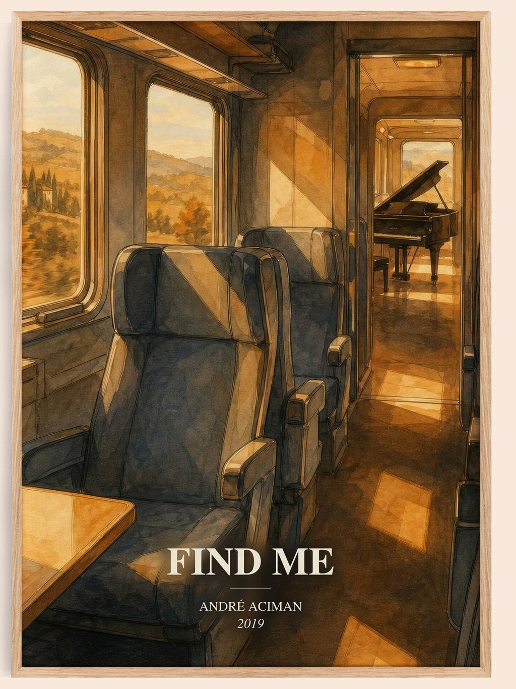 Find Me watercolour book poster by André Aciman – framed literary art print
