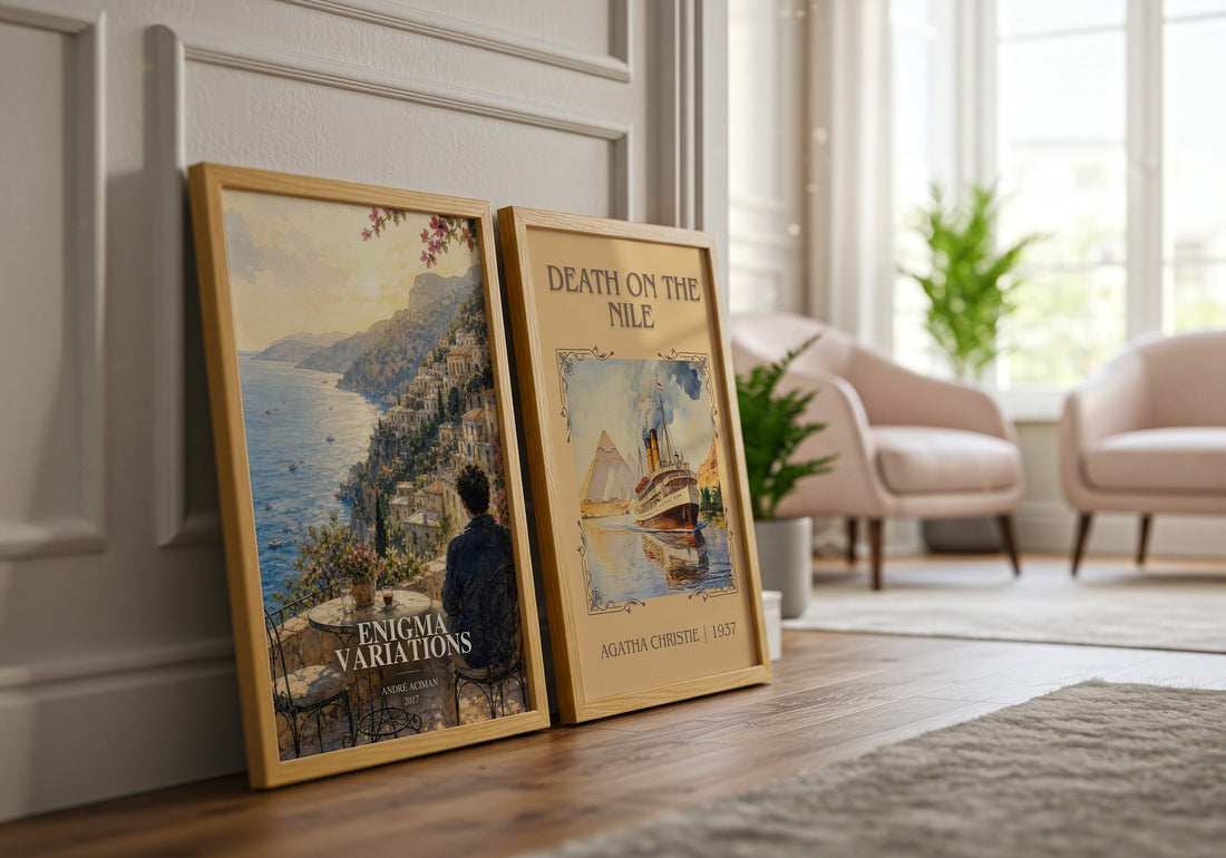 Enigma variations watercolour print framed by window – literary home decor