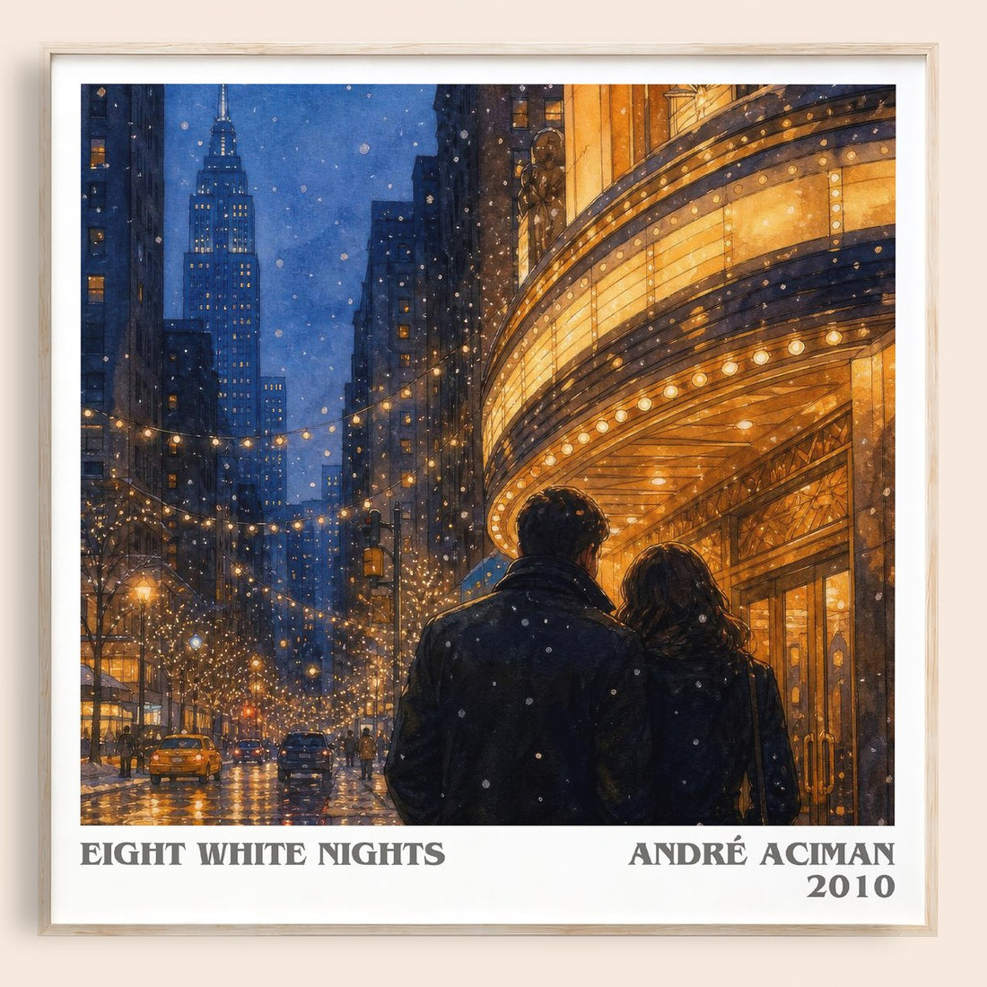 Eight white nights literary book poster by André Aciman – framed literary art print