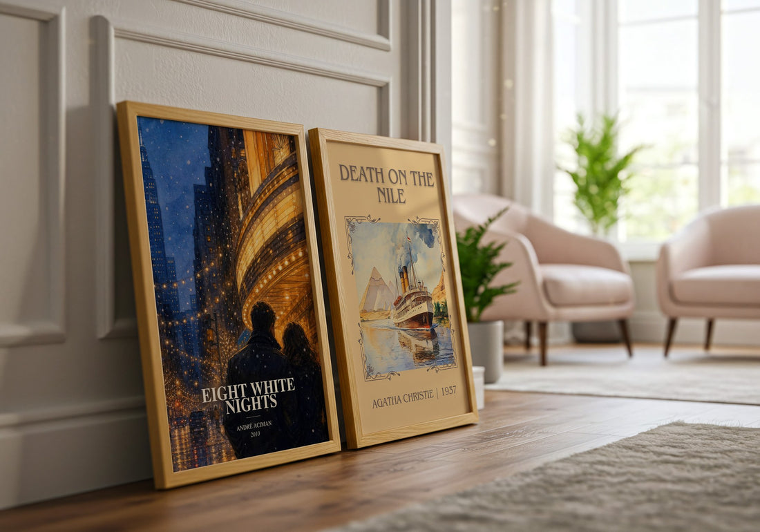 Eight white nights watercolour print framed by window – literary home decor