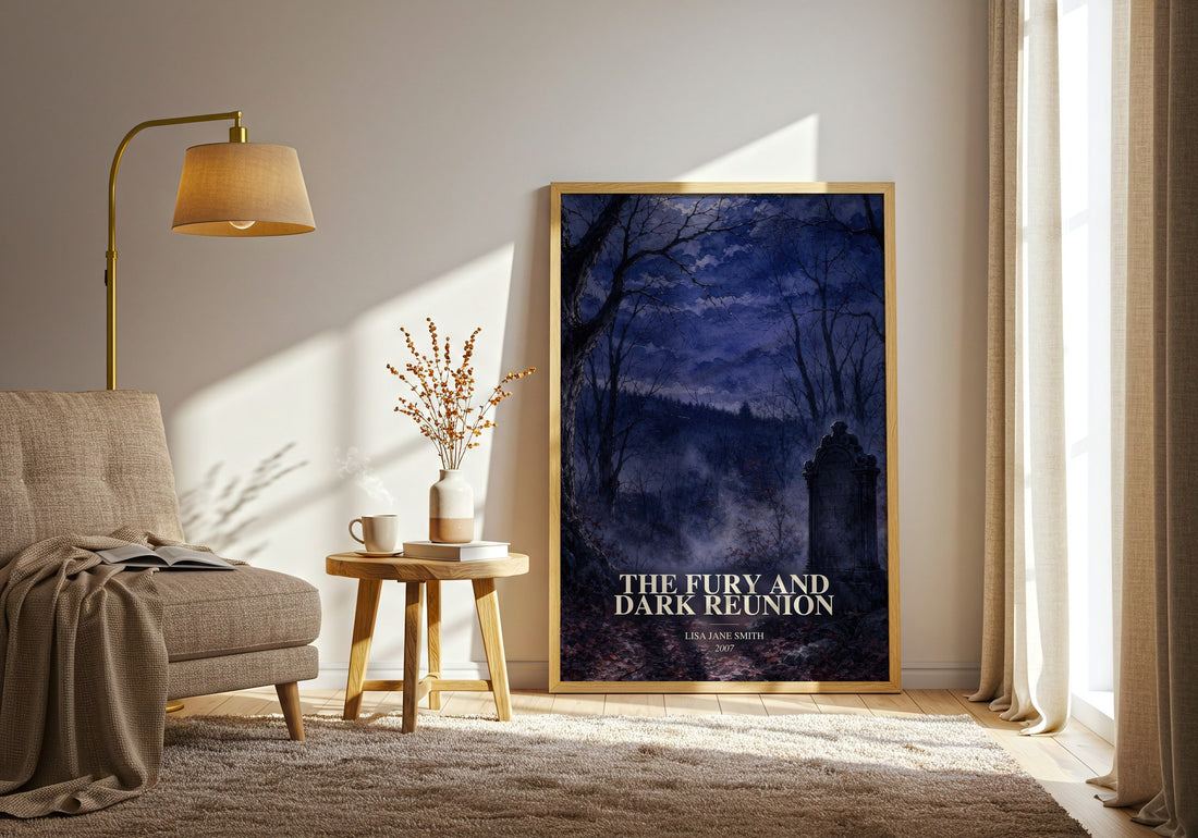 The Fury and Dark Reunion watercolour print in frame leaning in hallway – young adult wall art
