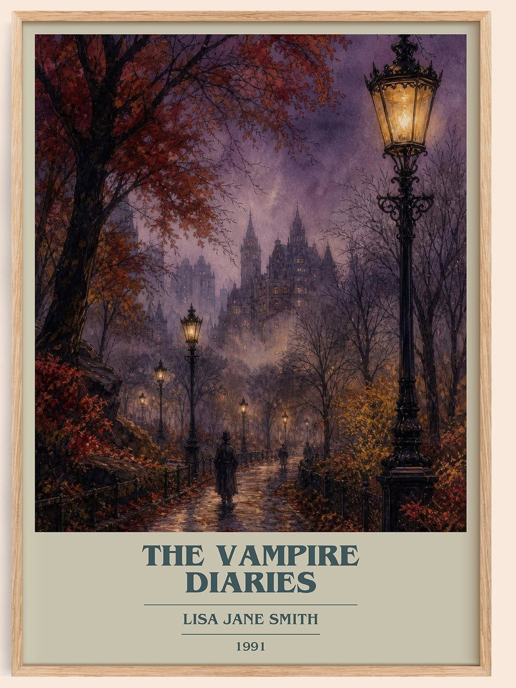 The Vampire Diaries book cover book poster by Lisa Jane Smith – framed literary art print