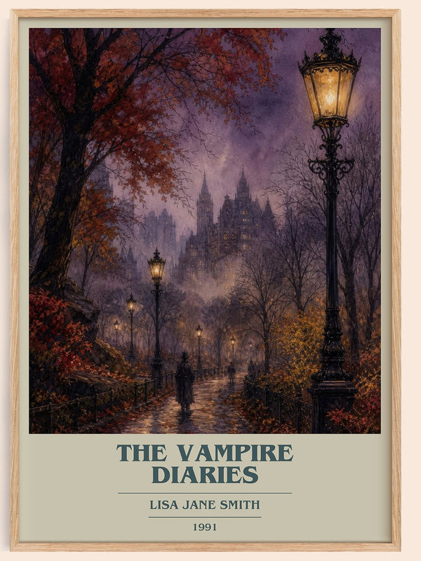 The Vampire Diaries book cover book poster by Lisa Jane Smith – framed literary art print