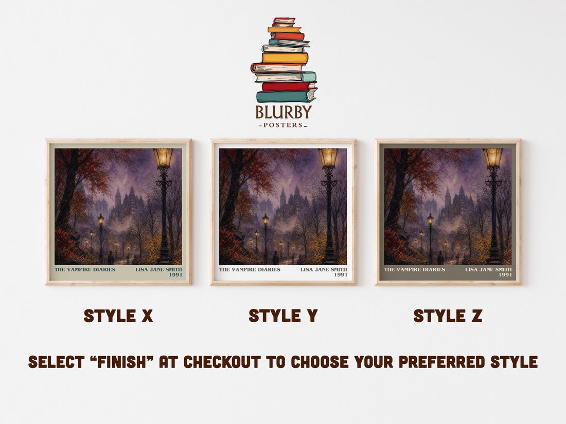 The Vampire Diaries literary print in frame leaning in hallway – young adult wall art (mockup)