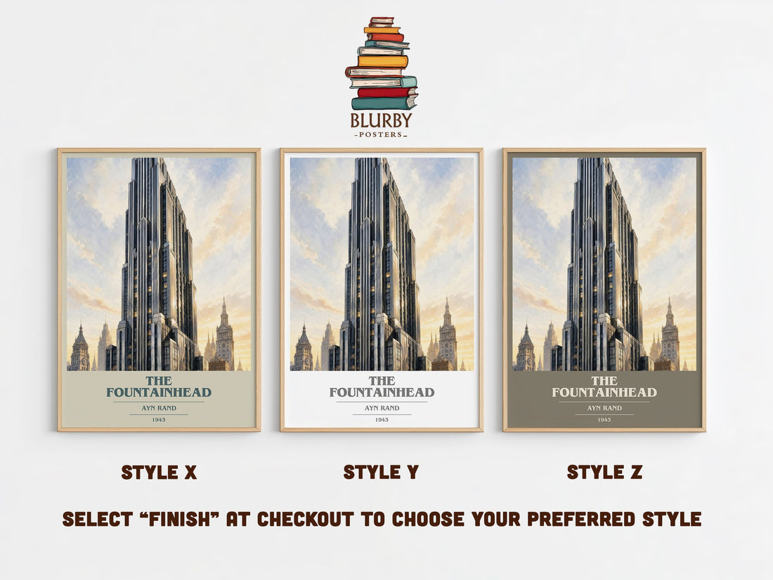 The Fountainhead book cover print in frame leaning in hallway – philosophy wall art (mockup)