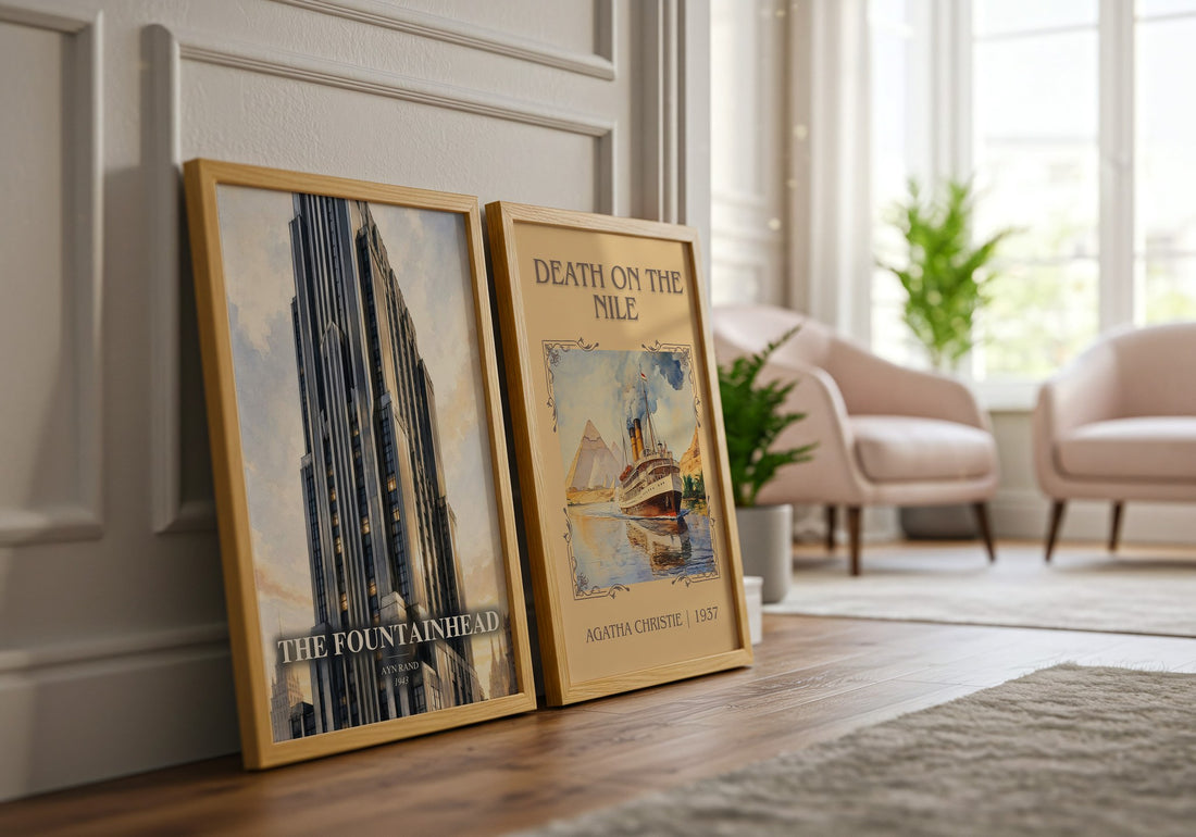 The Fountainhead watercolour print framed by window – literary home decor