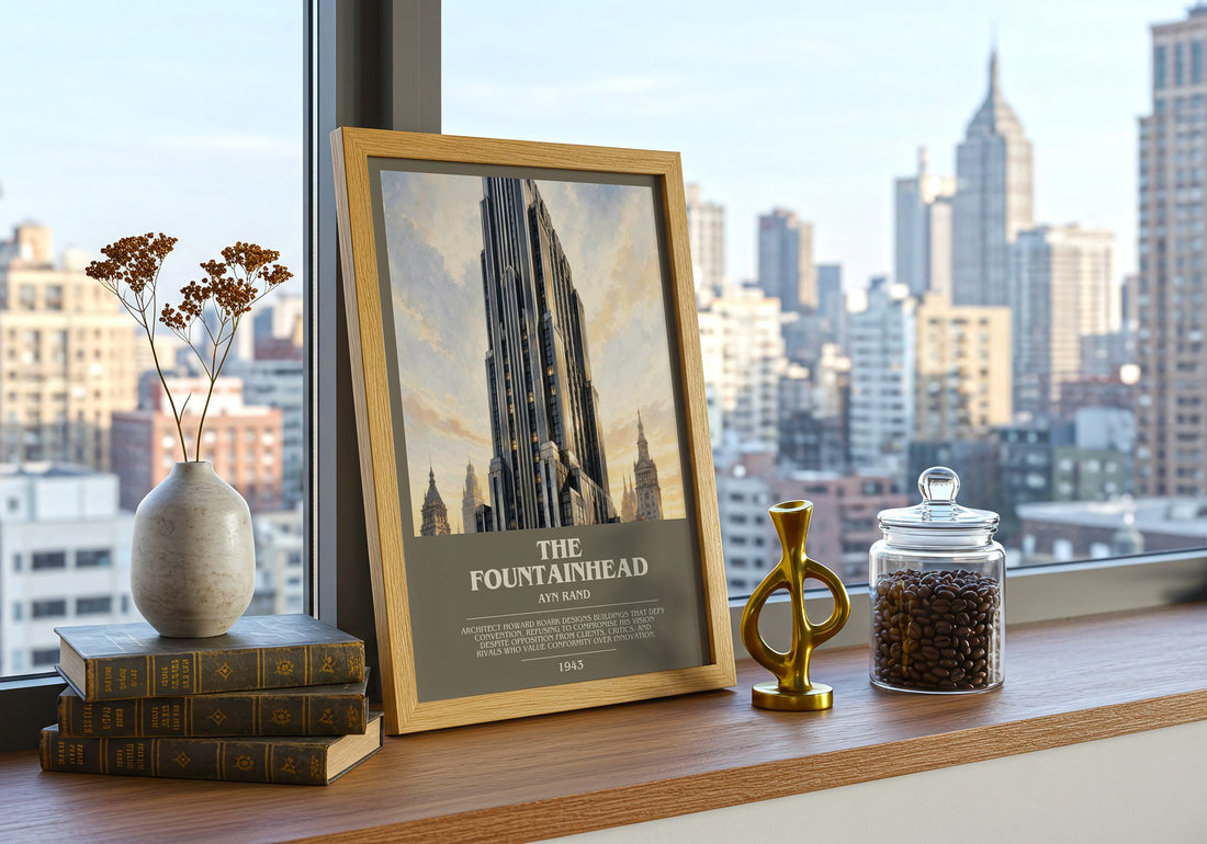 The Fountainhead bookish print framed by window – literary home decor