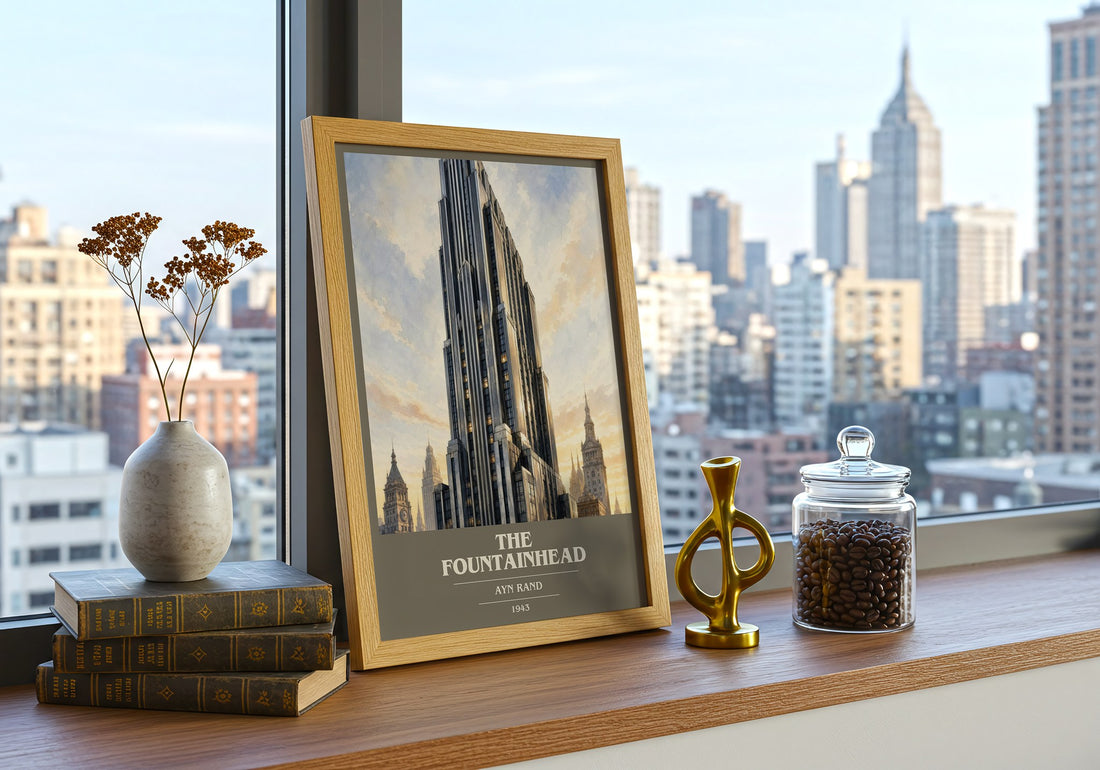The Fountainhead book cover print framed by window – literary home decor