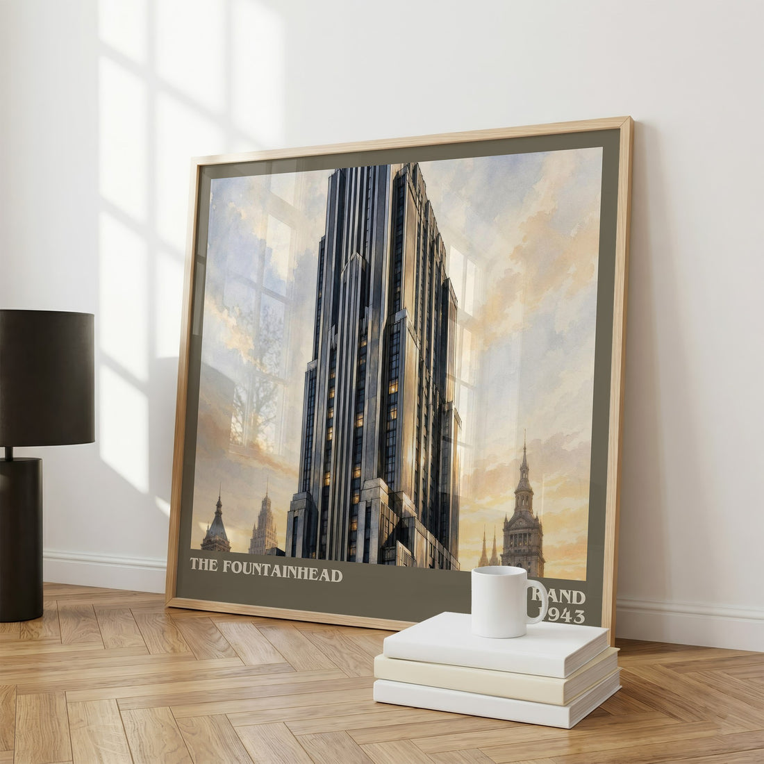 The Fountainhead literary print framed by window – literary home decor