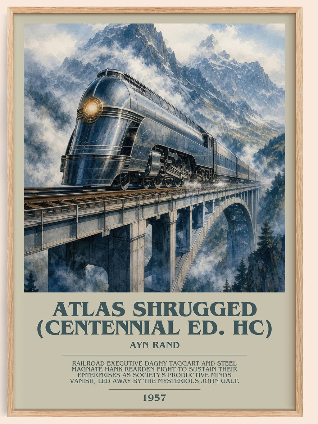 Atlas Shrugged (Centennial Ed. HC) bookish book poster by Ayn Rand – framed literary art print