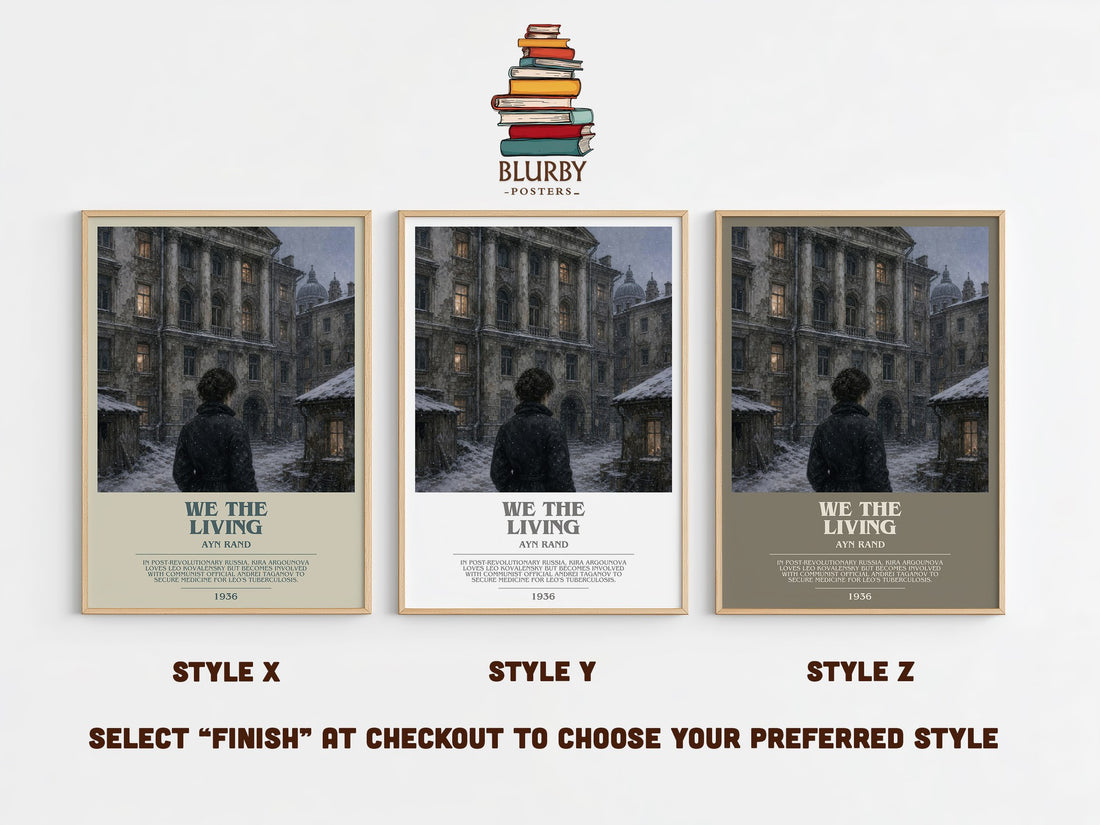 We the living bookish print in frame leaning in hallway – philosophy wall art (mockup)