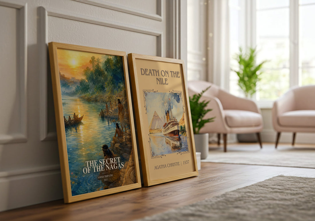 The Secret of the Nagas watercolour print framed by window – literary home decor
