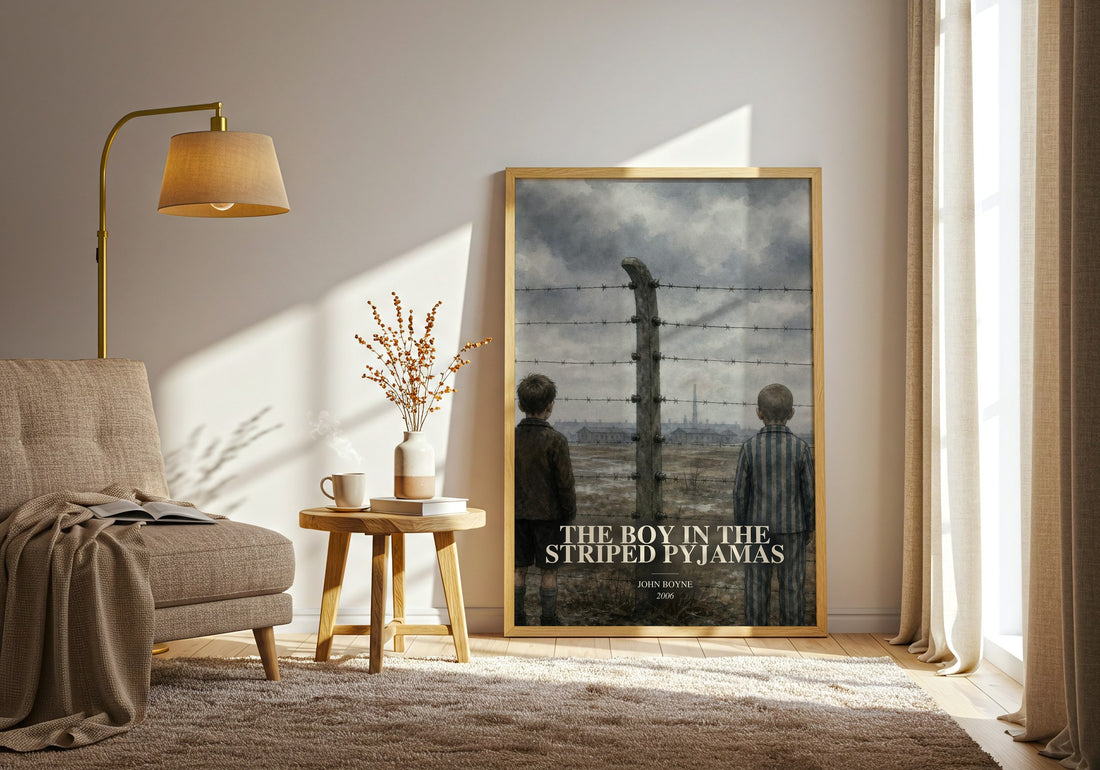 The Boy in the Striped Pyjamas watercolour print in frame leaning in hallway – historical fiction wall art