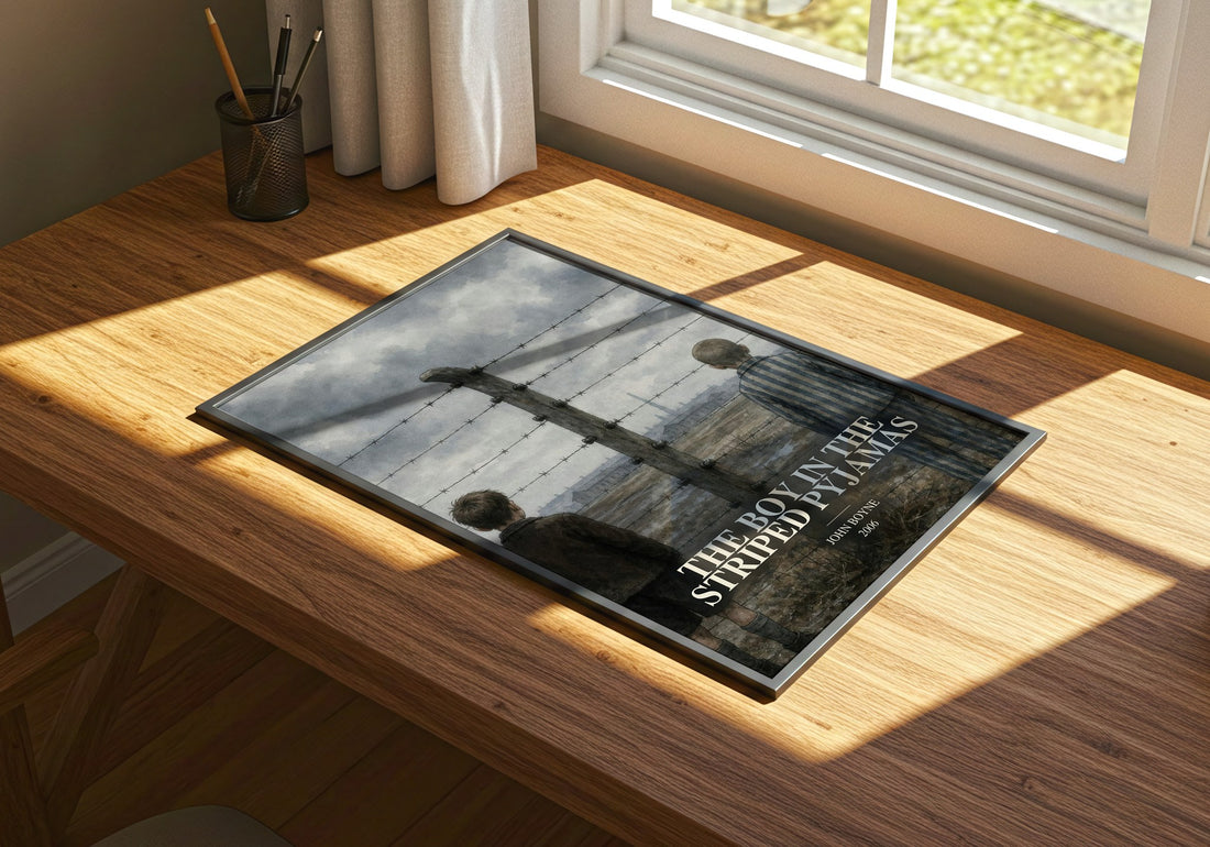 The Boy in the Striped Pyjamas watercolour book poster framed on wall – historical fiction wall art