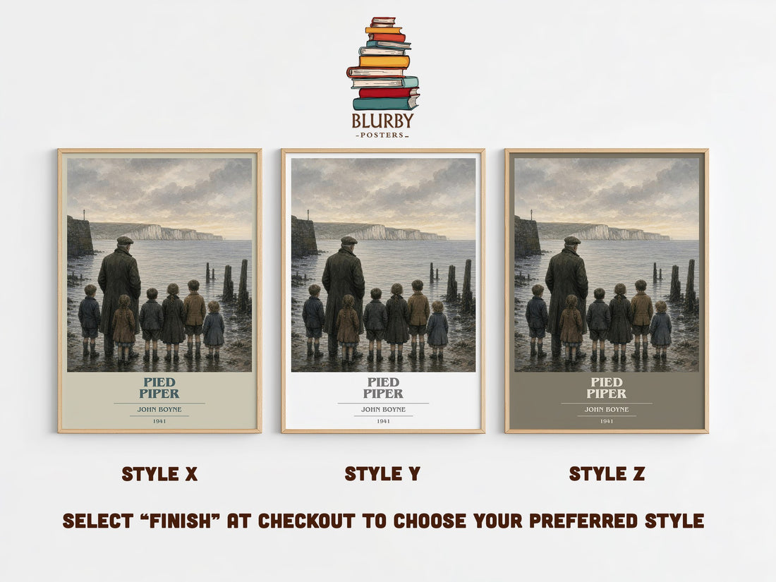 Pied Piper book cover print in frame leaning in hallway – historical fiction wall art (mockup)