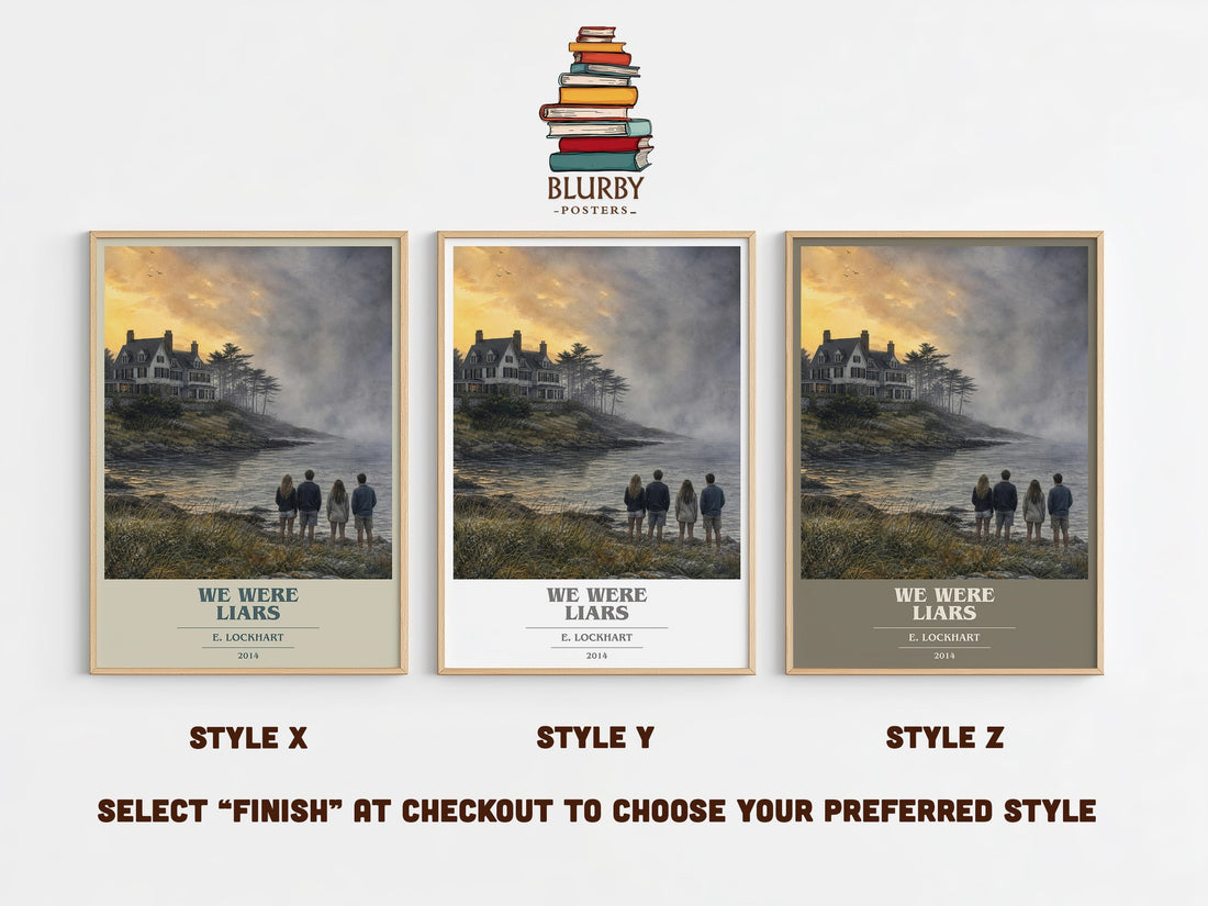 We Were Liars book cover print in frame leaning in hallway – young adult wall art (mockup)