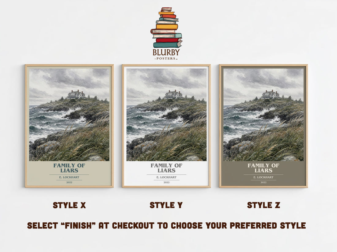 Family of Liars book cover print in frame leaning in hallway – young adult wall art (mockup)