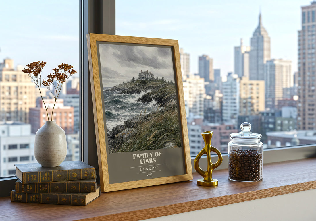 Family of Liars book cover print framed by window – literary home decor
