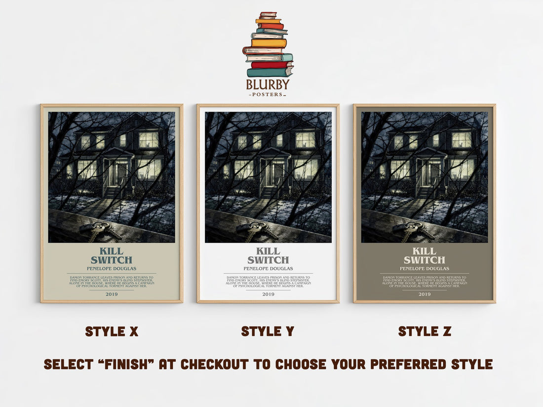 Kill Switch bookish print in frame leaning in hallway – romance wall art (mockup)
