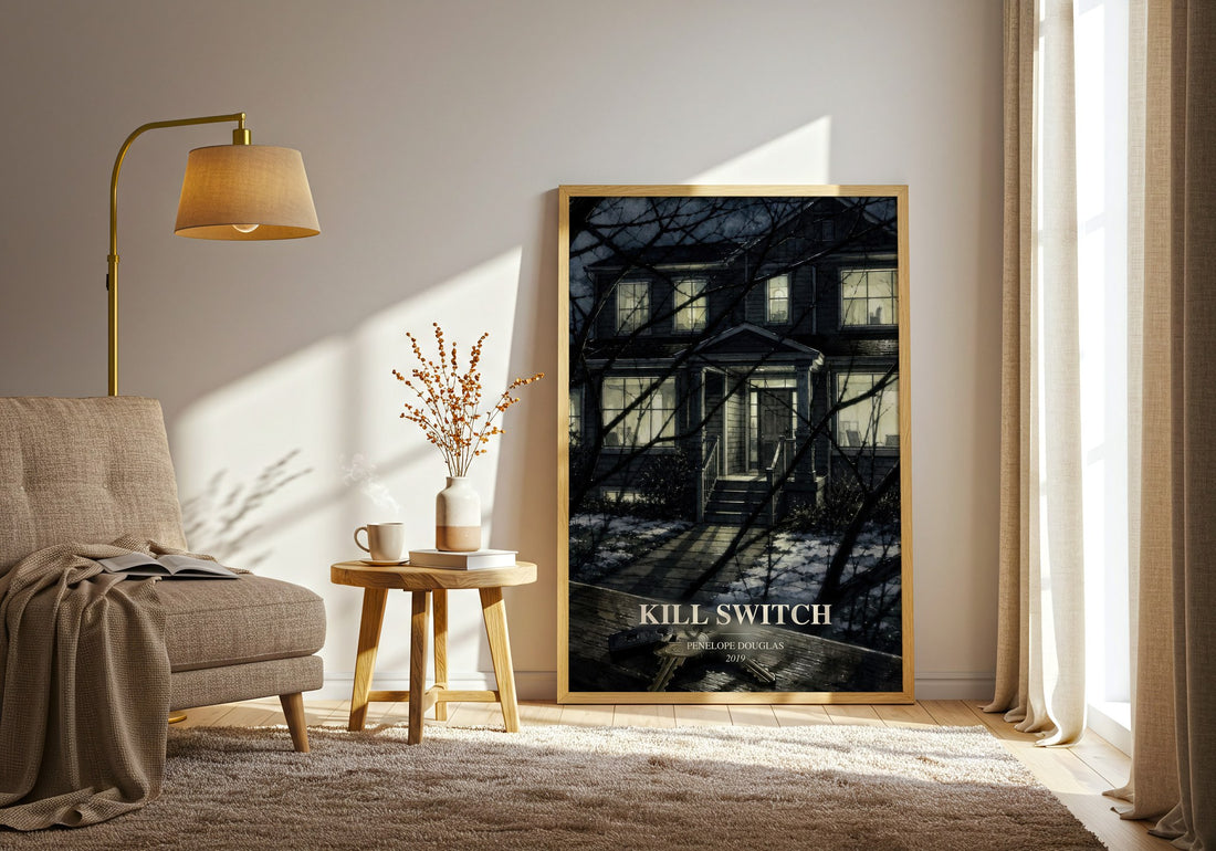 Kill Switch watercolour print in frame leaning in hallway – romance wall art