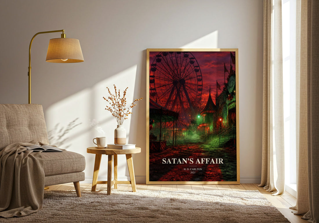 Satan's Affair watercolour print in frame leaning in hallway – romance wall art