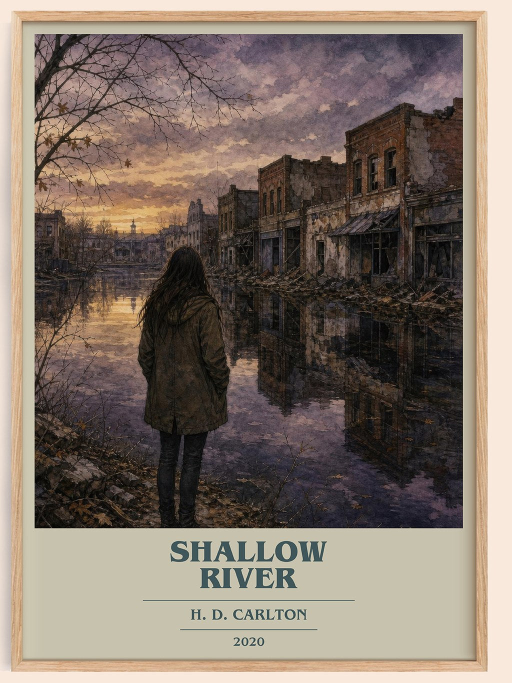 Shallow River book cover book poster by H. D. Carlton – framed literary art print