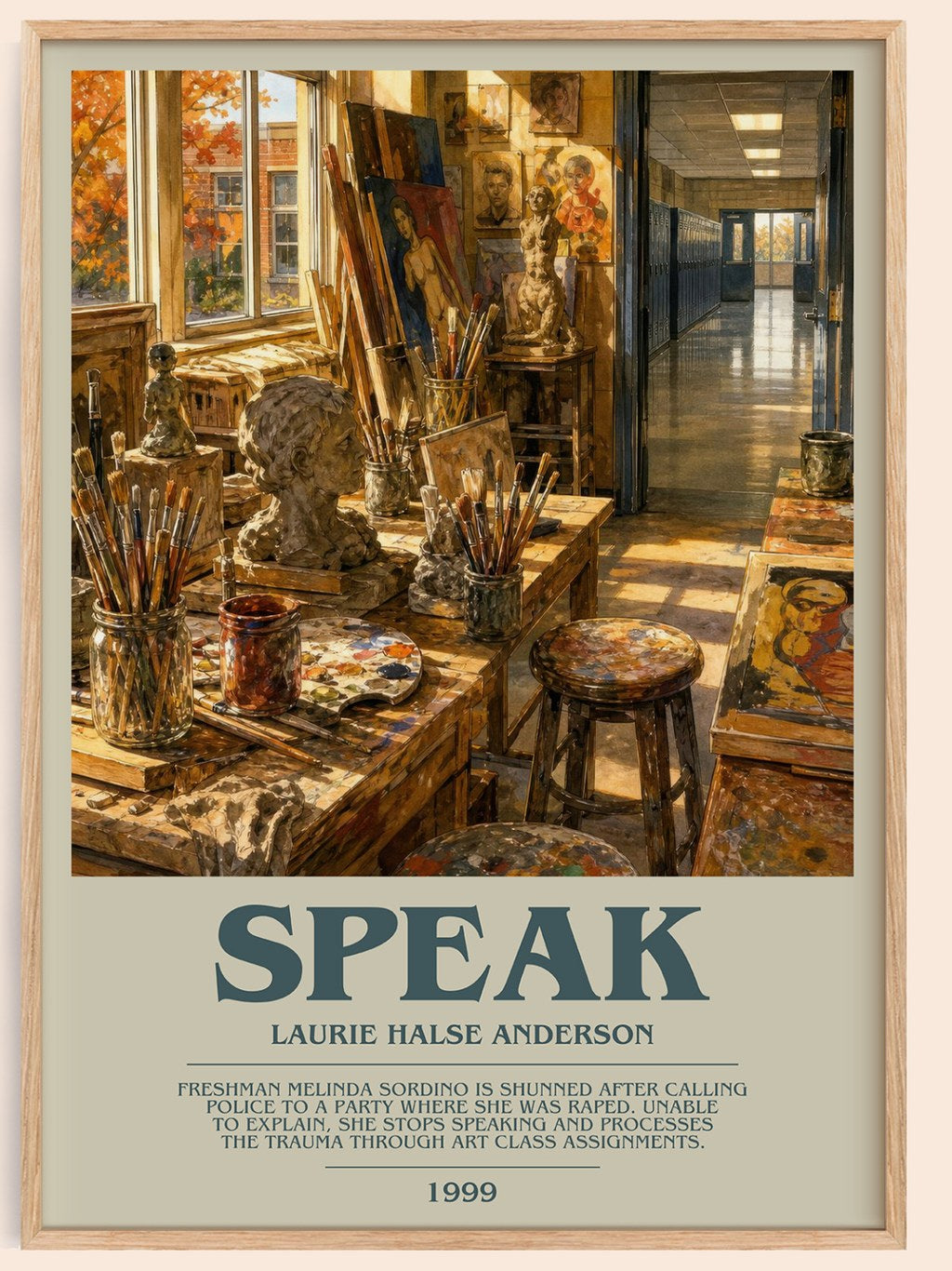 Speak bookish book poster by Laurie Halse Anderson – framed literary art print