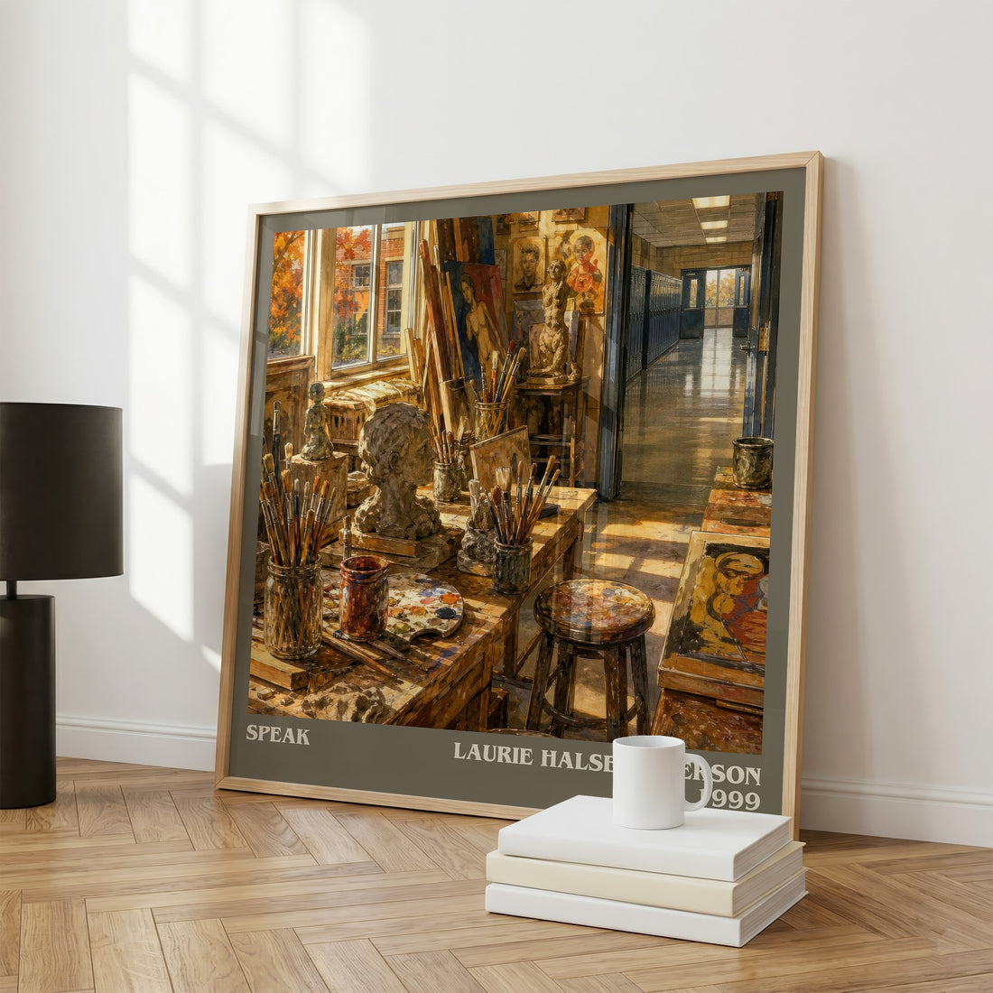 Speak literary print framed by window – literary home decor