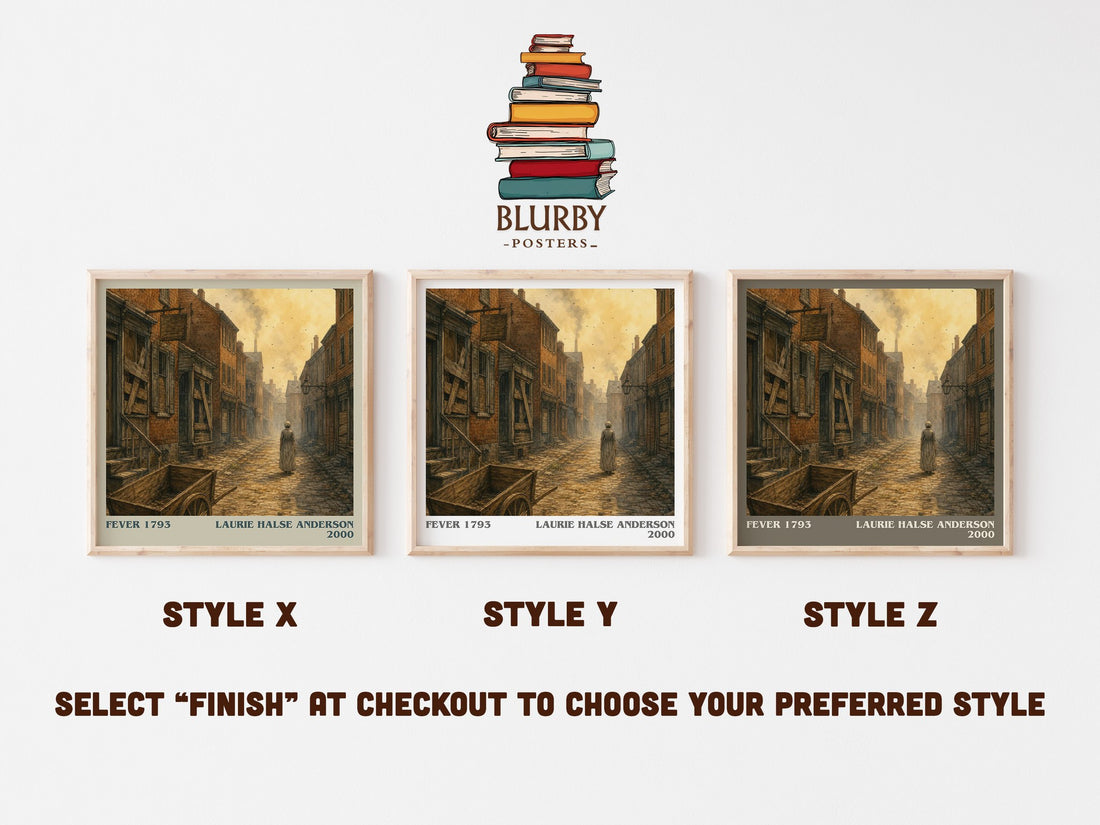 Fever 1793 literary print in frame leaning in hallway – historical fiction wall art (mockup)